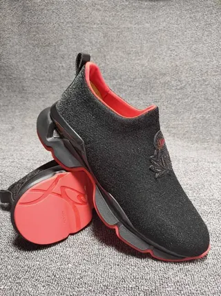 Black and Red Slip-On Knit Chunky Sneakers 2