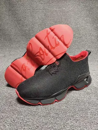Black and Red Slip-On Knit Chunky Sneakers 3