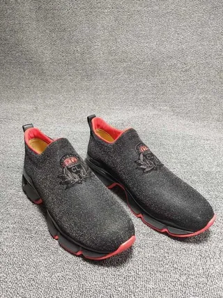 Black and Red Slip-On Knit Chunky Sneakers 4
