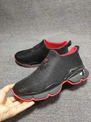 Black and Red Slip-On Knit Chunky Sneakers 5