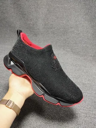 Black and Red Slip-On Knit Chunky Sneakers 6