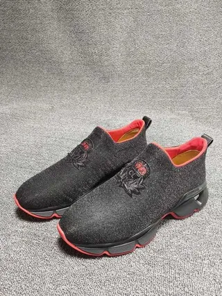 Black and Red Slip-On Knit Chunky Sneakers 8