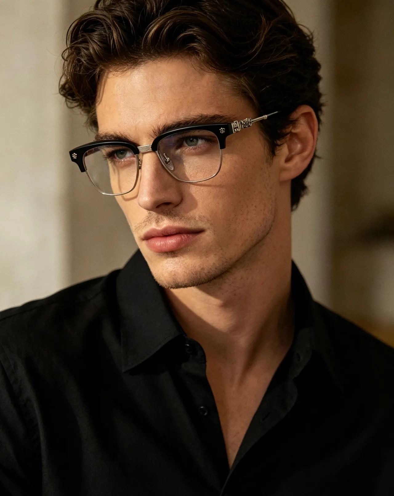 Black and Silver Semi-Rimless Optical Glasses 8