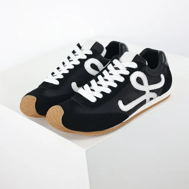 Black and White Monogram Logo Low-Top Lifestyle Sneakers 2