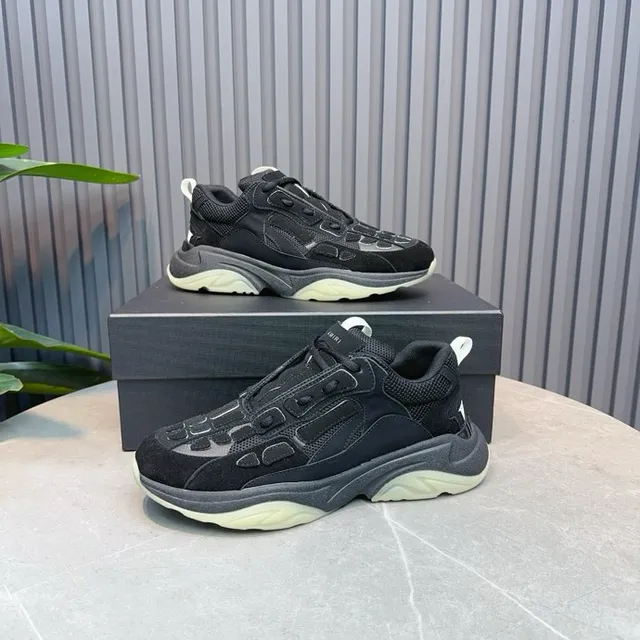 Black Beige Oversized Silhouette Multi-Material Upper Chunky Sneakers 2