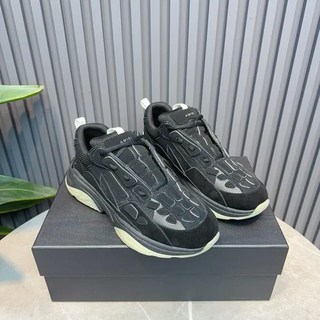 Black Beige Oversized Silhouette Multi-Material Upper Chunky Sneakers 6
