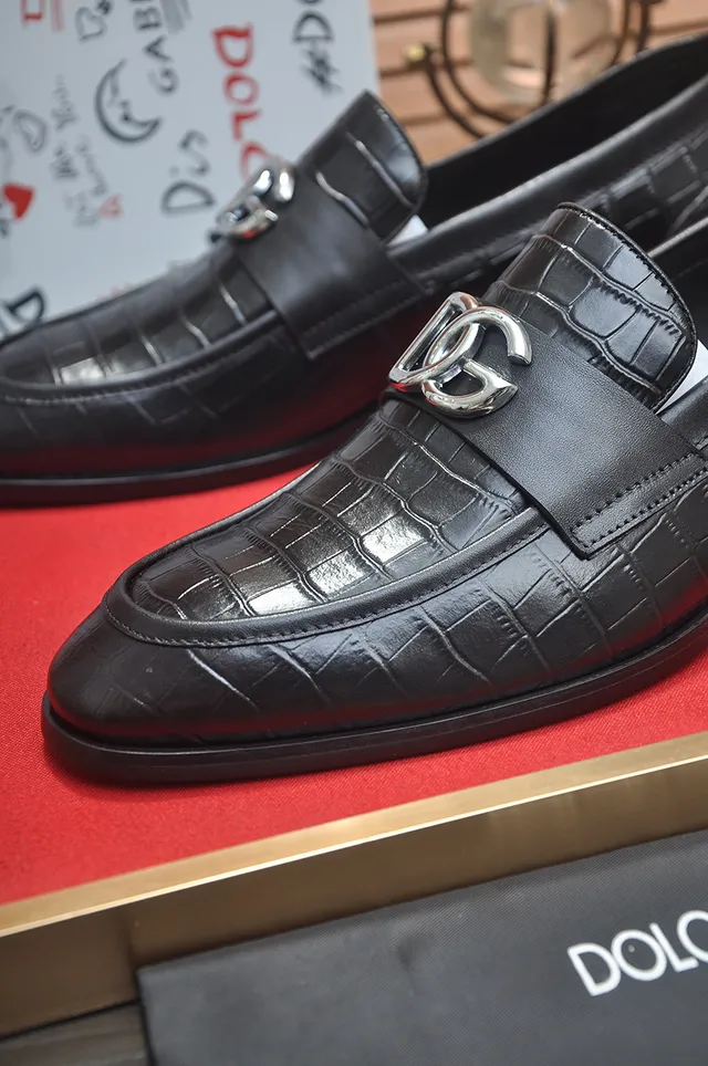 Black Croc-Embossed Leather Buckle Loafer 2