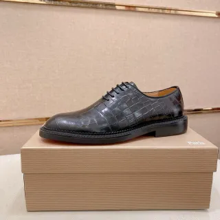 Black Crocodile-Embossed Cap-Toe Oxford Shoes