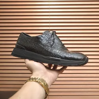Black Crocodile-Embossed Leather Wingtip Brogue