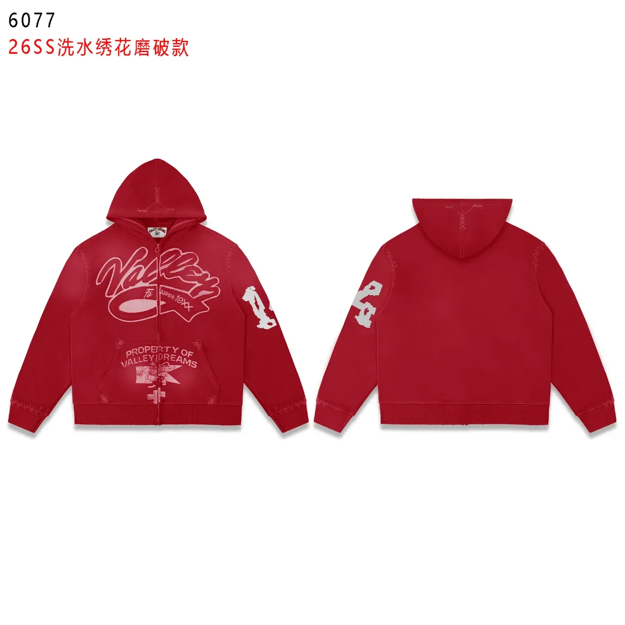 Black Distressed Graphic Print Full-Zip Hoodie 2