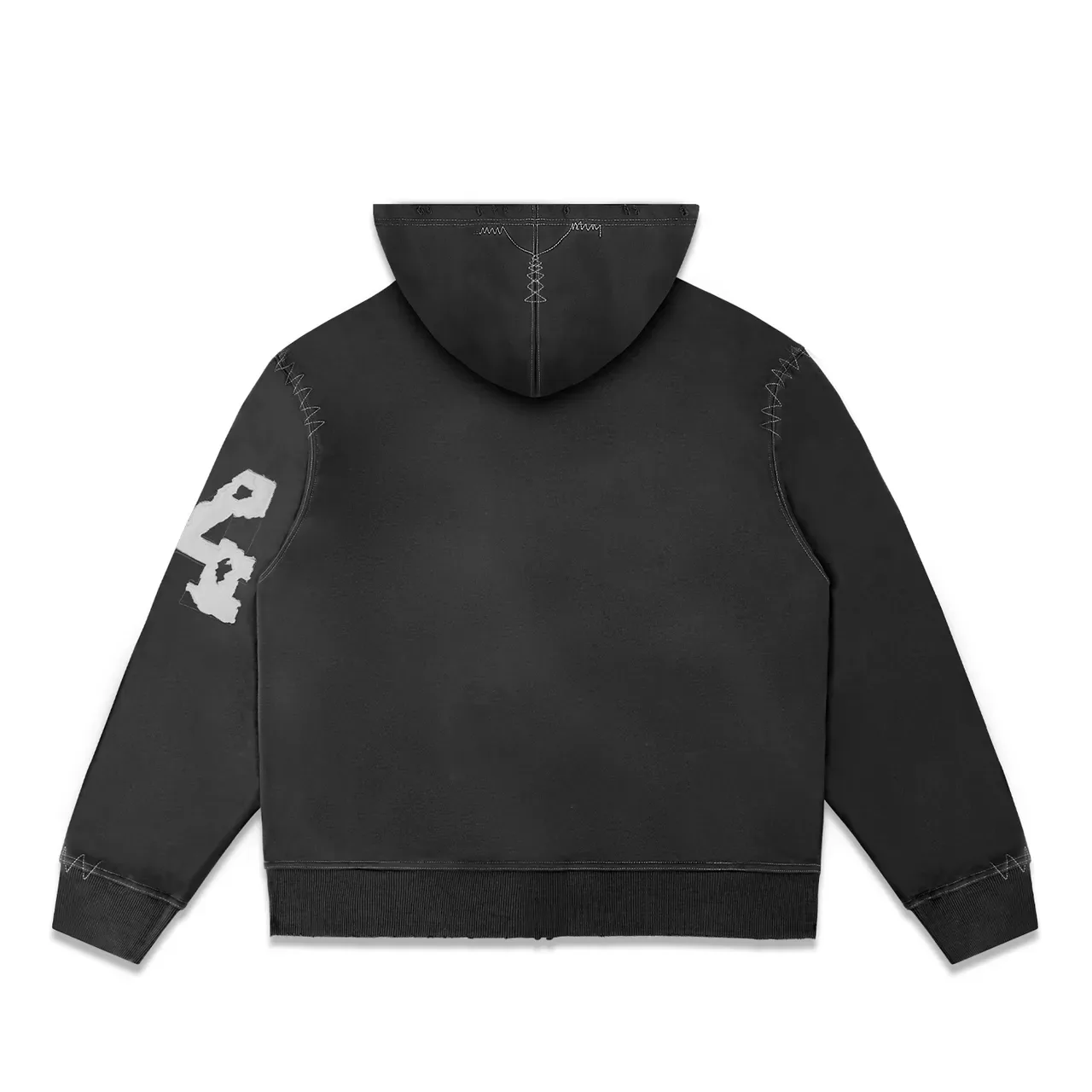 Black Distressed Graphic Print Full-Zip Hoodie 5