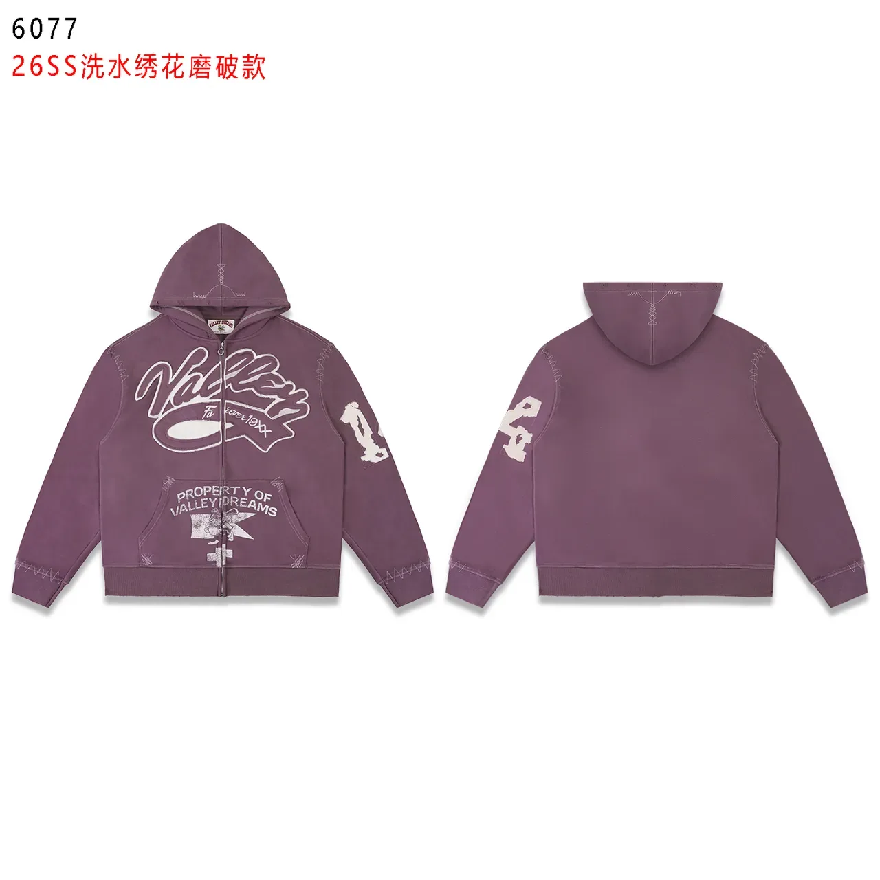 Black Distressed Graphic Print Full-Zip Hoodie 7