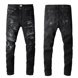 Black Distressed Ripped Slim-Fit Jeans