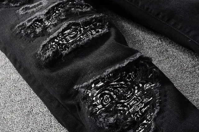 Black Distressed Ripped Slim-Fit Jeans 2