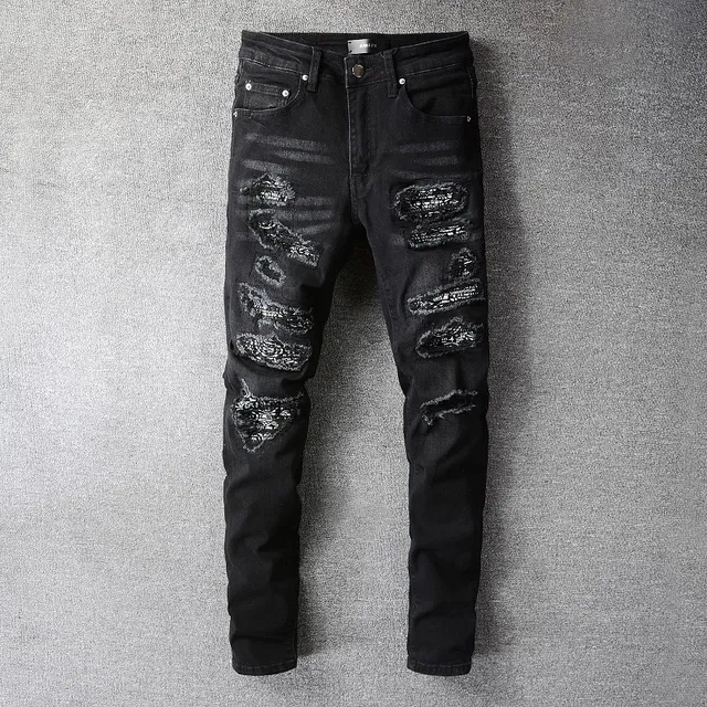 Black Distressed Ripped Slim-Fit Jeans 7