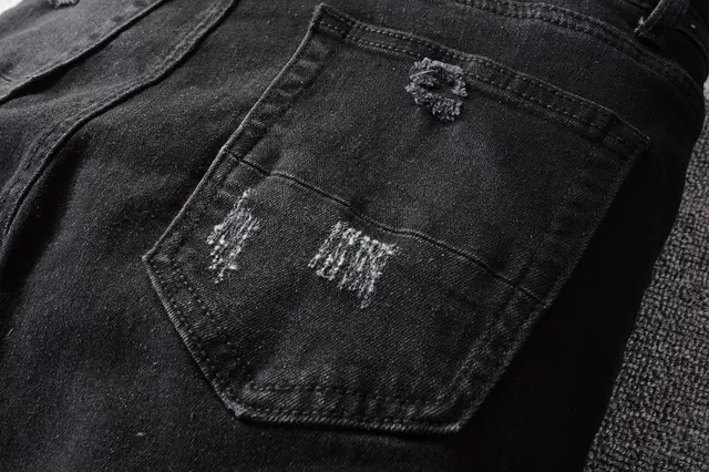 Black Distressed Ripped Slim-Fit Jeans 11