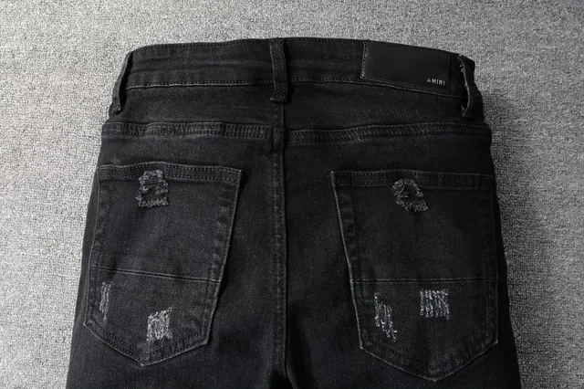 Black Distressed Ripped Slim-Fit Jeans 12