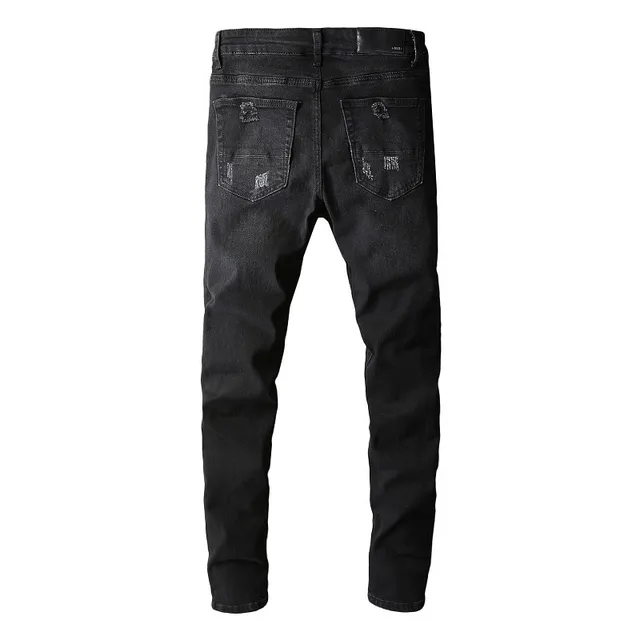 Black Distressed Ripped Slim-Fit Jeans 13