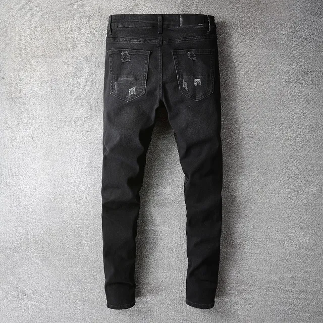 Black Distressed Ripped Slim-Fit Jeans 14