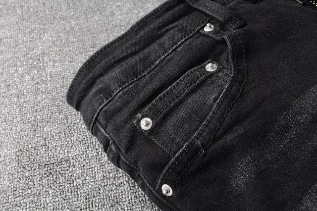 Black Distressed Ripped Slim-Fit Jeans 15