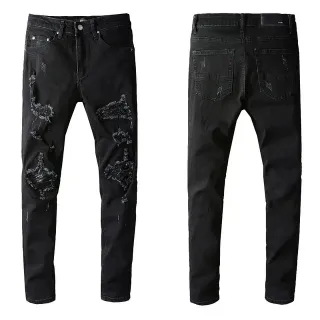 Black Distressed Slim-Fit Jeans