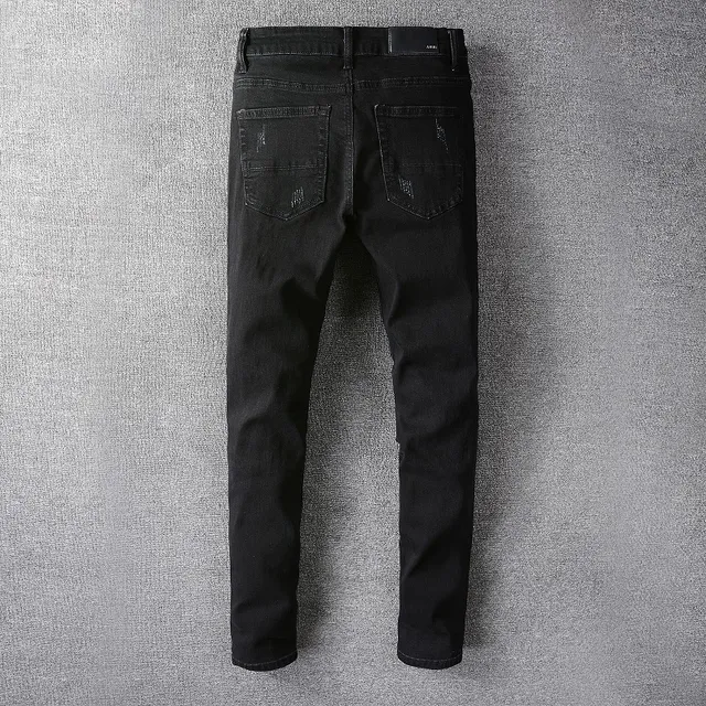 Black Distressed Slim-Fit Jeans 6