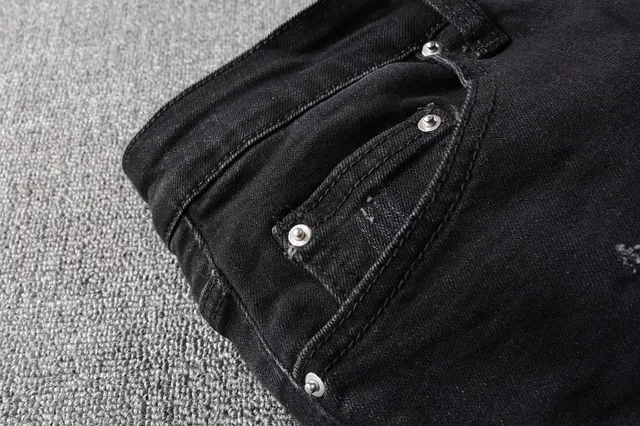 Black Distressed Slim-Fit Jeans 7