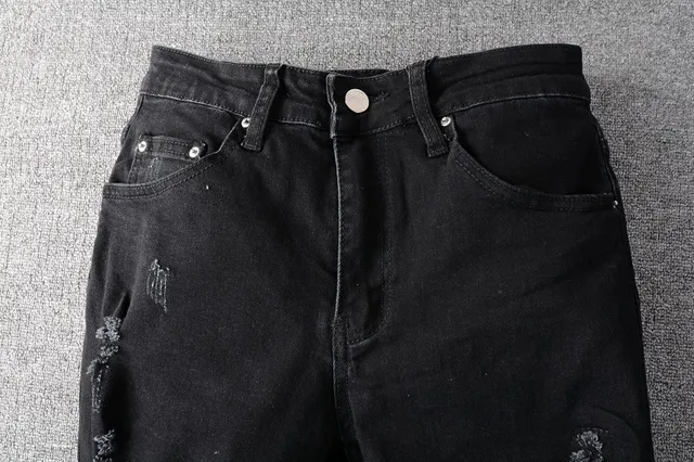 Black Distressed Slim-Fit Jeans 13