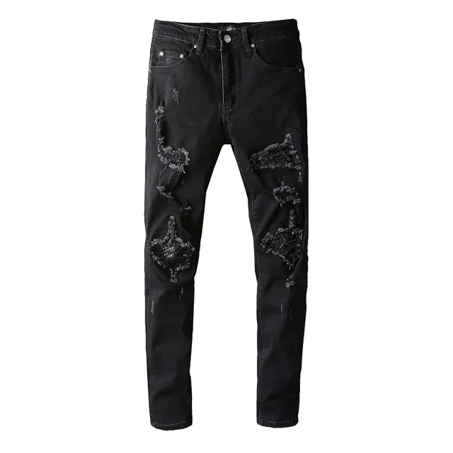 Black Distressed Slim-Fit Jeans 14