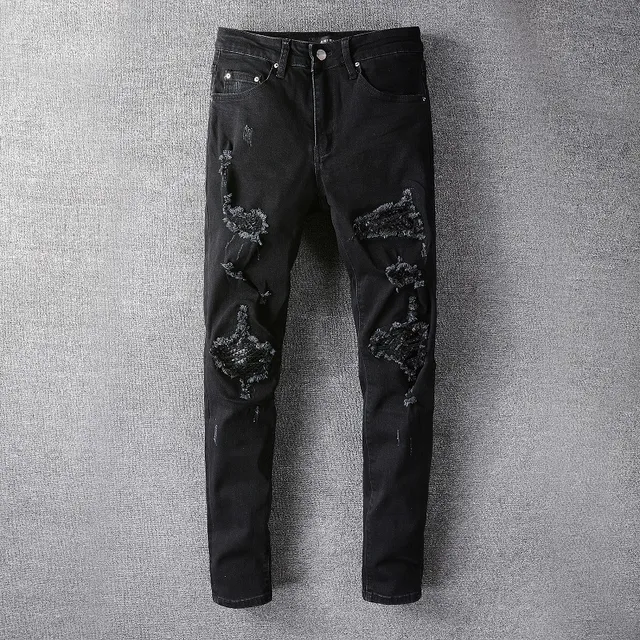 Black Distressed Slim-Fit Jeans 15
