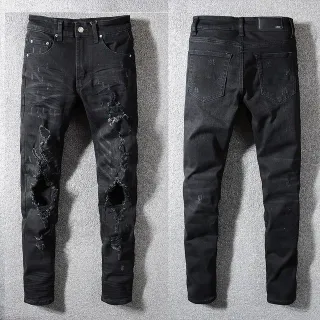 Black Distressed Slim-Fit Ripped Jeans