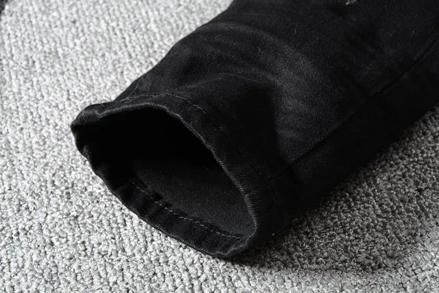 Black Distressed Slim-Fit Ripped Jeans 2