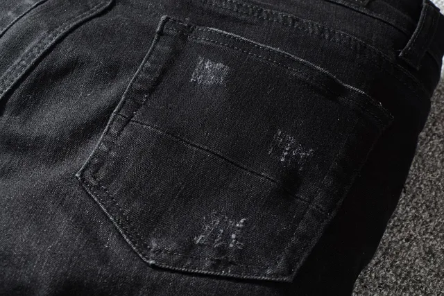 Black Distressed Slim-Fit Ripped Jeans 4