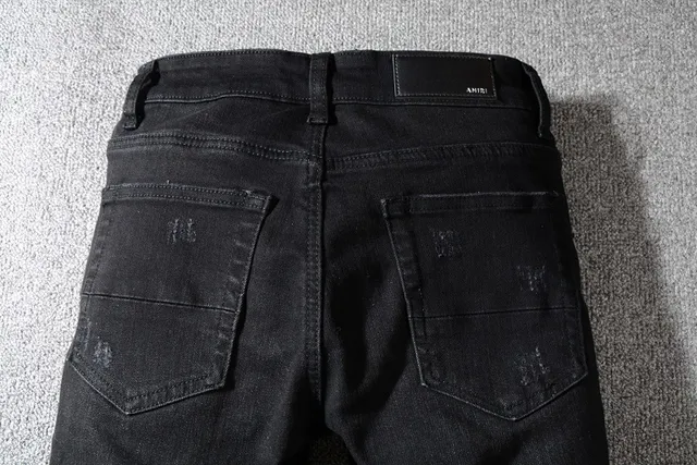 Black Distressed Slim-Fit Ripped Jeans 5