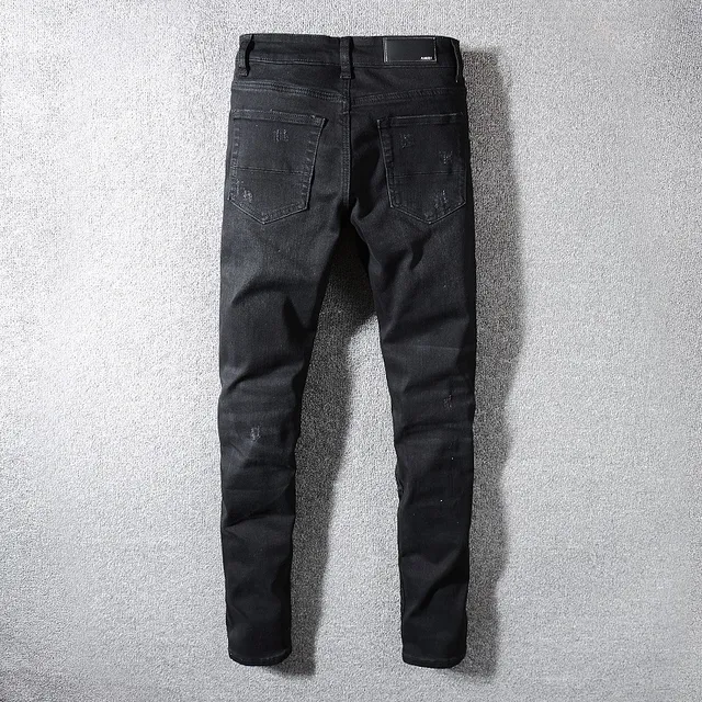 Black Distressed Slim-Fit Ripped Jeans 6