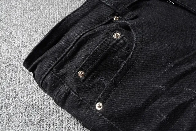 Black Distressed Slim-Fit Ripped Jeans 7