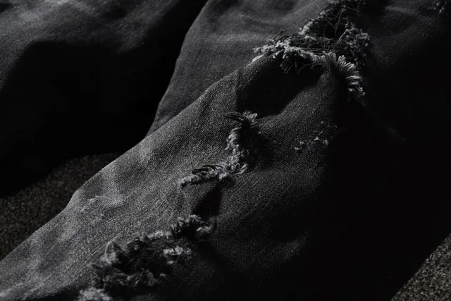 Black Distressed Slim-Fit Ripped Jeans 10