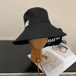 Black Embroidered Logo Wide Brim Bucket Hat