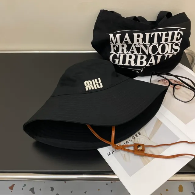 Black Embroidered Logo Wide Brim Bucket Hat 3