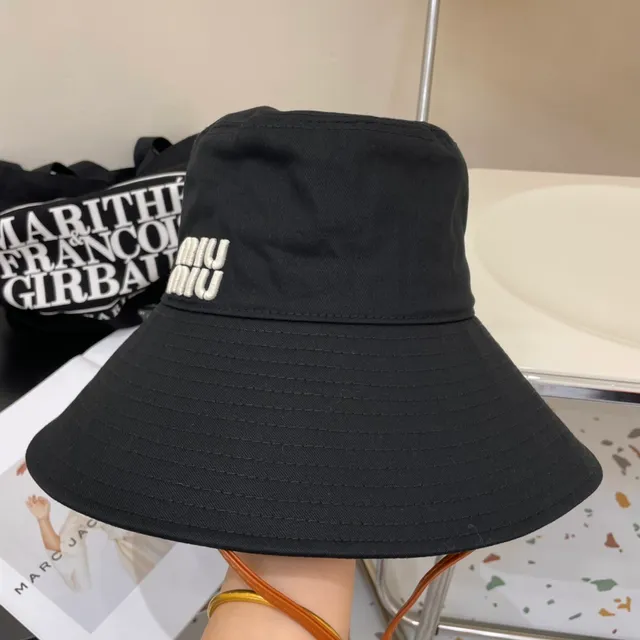 Black Embroidered Logo Wide Brim Bucket Hat 4