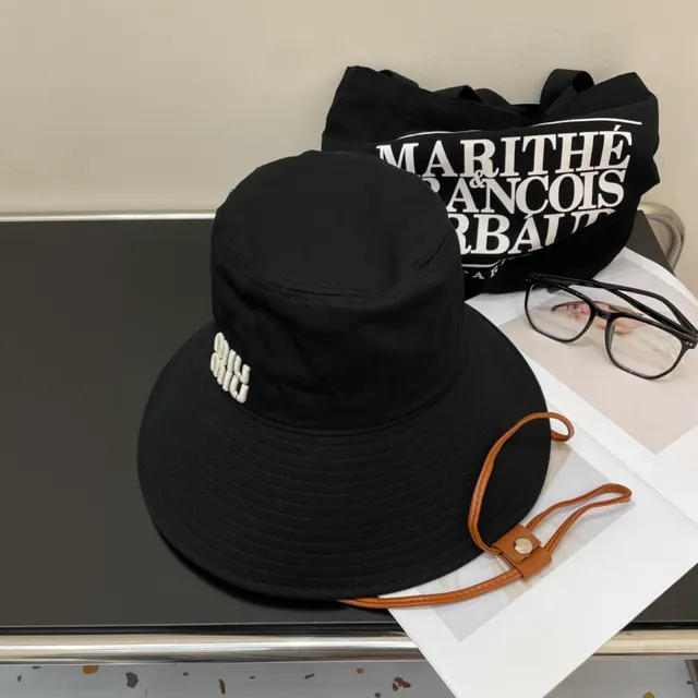 Black Embroidered Logo Wide Brim Bucket Hat 5