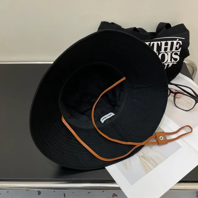 Black Embroidered Logo Wide Brim Bucket Hat 8
