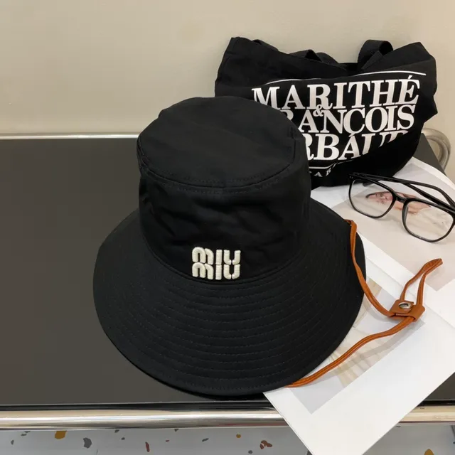 Black Embroidered Logo Wide Brim Bucket Hat 9