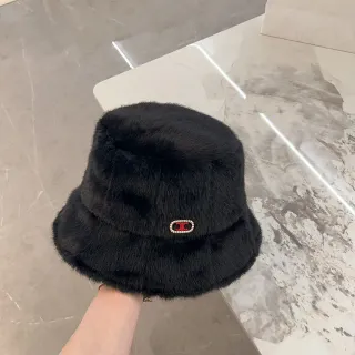 Black Faux Fur Embellished Bucket Hat