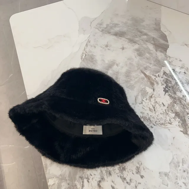 Black Faux Fur Embellished Bucket Hat 3