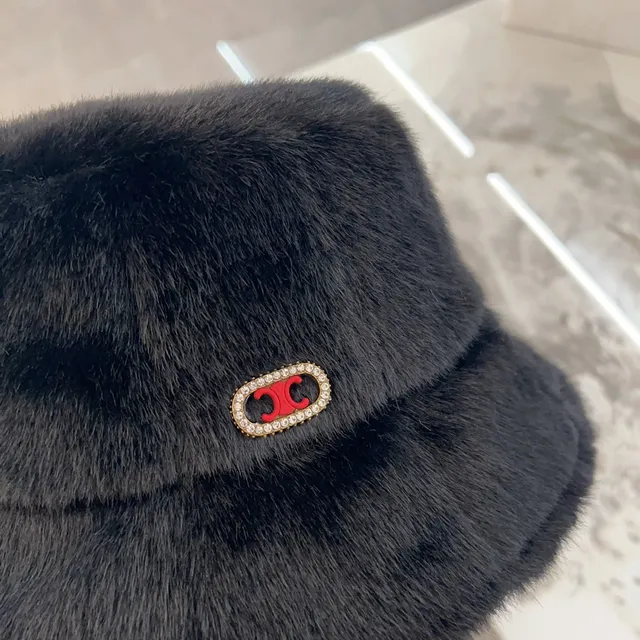 Black Faux Fur Embellished Bucket Hat 4