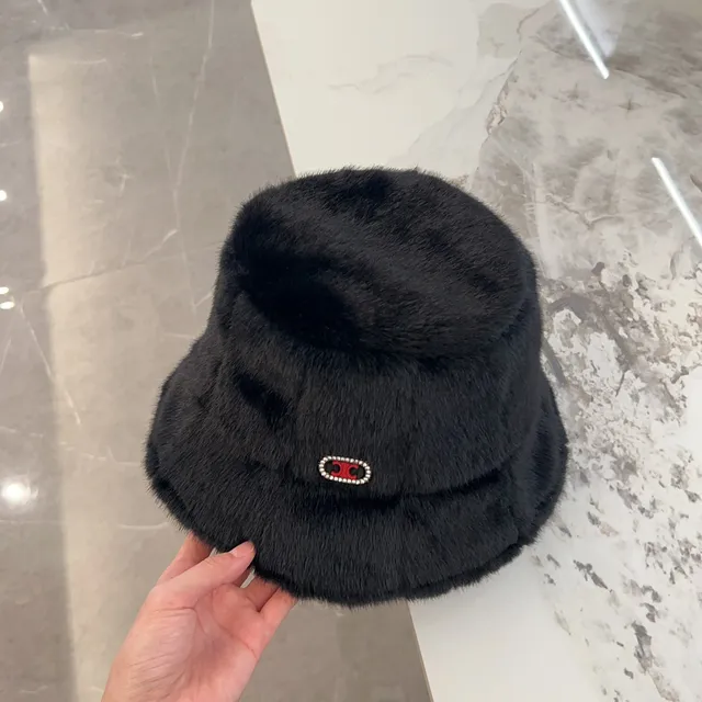 Black Faux Fur Embellished Bucket Hat 5