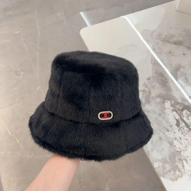 Black Faux Fur Embellished Bucket Hat 6