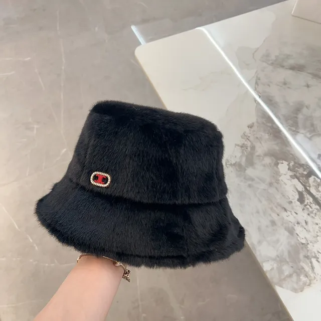 Black Faux Fur Embellished Bucket Hat 7