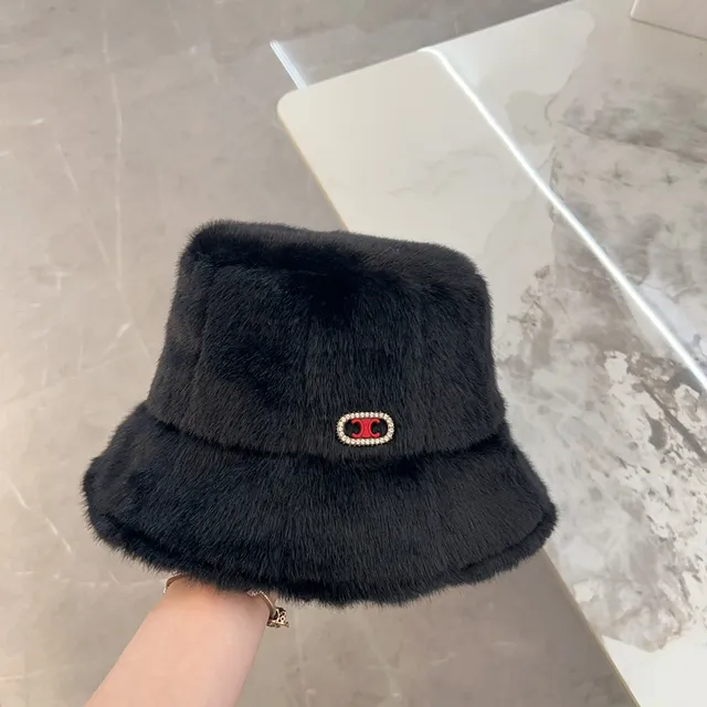 Black Faux Fur Embellished Bucket Hat 9